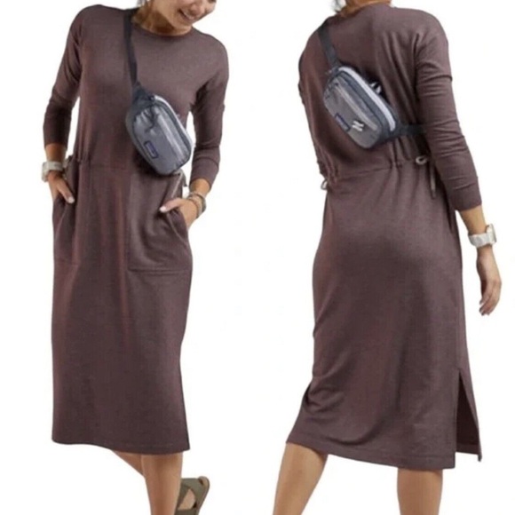 Title Nine French Terry Dress Long Sleeve Midi Drawstring Waist Lilac Size S - Picture 1 of 14